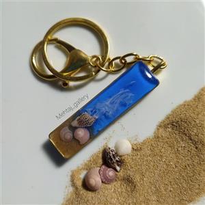 جاکلیدی  دستساز  رزینی طرح دریا با قاب و حلقه طلایی