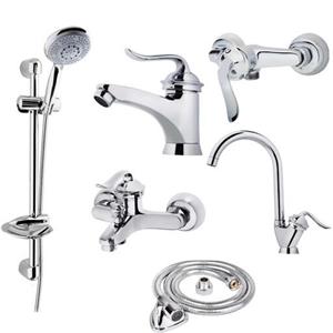 ست شیرالات رز مدل قاجاری مجموعه 6 عددی رنگ کروم به همراه علم دوش حمام و شلنگ توالت