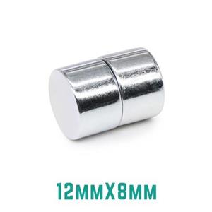 آهنربا نئودیمیوم سوپرمگنت استوانه سایز 12x08 mm میلیمتر بسته 2عددی