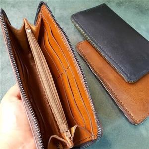 کیف پول دور زیپ چرم طبیعی دستدوز