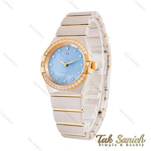 ساعت امگا کانسلیشن زنانه دورنگین دورنگ طلایی صفحه آبی تیفانی Omega-4599-L