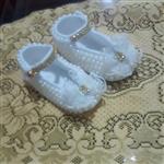 کفش  نوزادی بافته شده با مروارید  کاموا  خارجی  مناسب برای  یک سالی