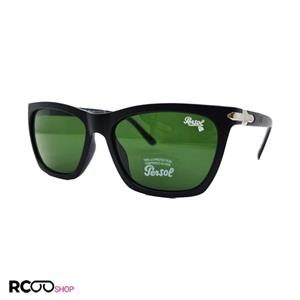 عینک آفتابی پرسول با فریم مشکی مات و عدسی شیشه ای سبز رنگ و دسته فنری مدل PO3220 
