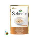 پوچ گربه بالغ شسیر با طعم مرغ Schesir chicken thin slices وزن ۸۵ گرم