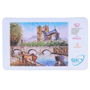 مداد رنگی 12 رنگ جعبه فلزی تخت طرح پل مدل آرتیست اسکای SKY