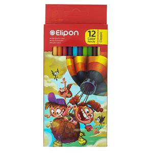 مداد رنگی 12 جعبه مقوایی تخت طرح بالن الیپون ELIPON 