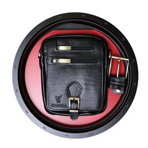 ست کیف دوشی و کمربند چرمسال مشکی | DS110