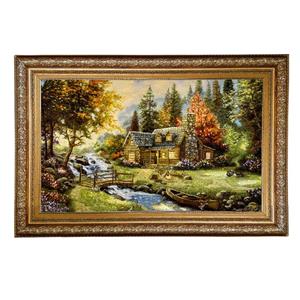 تابلو فرش دستبافت ابریشم طرح منظره کوه سایز 126-66 سانتی متر