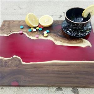 سینی چوب و رزین برنگ قرمز آتشین معدنی زیبا و چشم نواز مخصوص افراد سخت پسند و با سلیقه