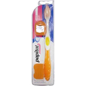 مسواک نارنجی پاپیتال مدل Trust با برس نرم همراه نخ دندان 