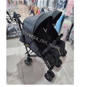 کالسکه دوقلو عصایی دلیجان دیباپلاس رنگ ذغالی وزن قابل تحمل 36کیلو  قابل جمع شدن