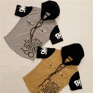 هودی آستین کوتاه کتان کلاهدار  پسرانه