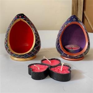 جای وارمر شمعی کله قندی سفالی  نقطه کوبی شده  10 سانتی