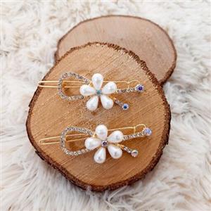 گیره بغل مو فلزی  ترکیب کار شده با نگین و مروارید