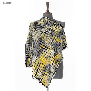 روسری ابریشمی مزونی طرح هندسی دور ماشین دوزی شده