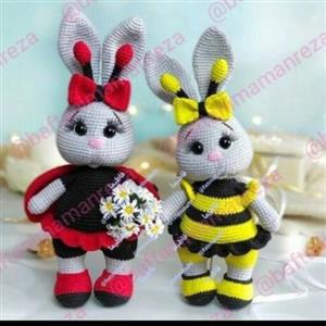 عروسک بافتنی خرگوش زنبوری وکفشدوزکی دونه ای