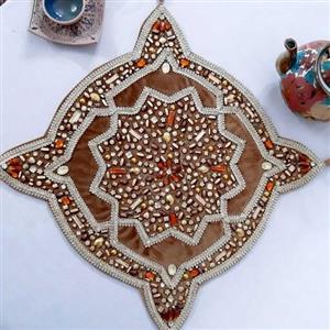 رومیزی گرد مخمل سنگ دوزی