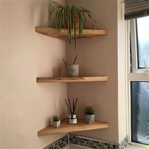 شلف دیواری تمام چوب کبوده مناسب برای کنج دیوار همراه با پایه نگه دارنده ((بصورت تکی ))