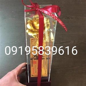 شاخه گل رز روکش طلا با پایه جیر