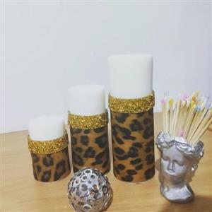 شمع استوانه ای  طرح پلنگی