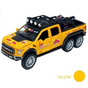 ماشین بازی چی ژی مدل فورد طرح RAPTOR به همراه موتور مجموعه دو عددی رنگ زرد