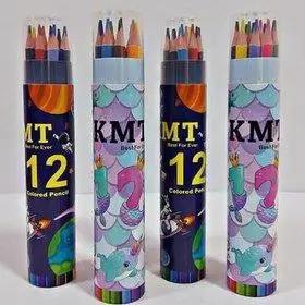 مداد رنگی 12 رنگ لوله ای طرح کریسمس تراش دار