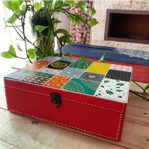 جعبه چوبی تی بگ قرمز طراحی شده با دست و رنگ ثابت قابل تمیز کردن دستمال مرطوب 