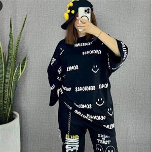 تیشرت لانگ لبخند در دو رنگ سفید ومشکی جنس سوپر پنبه درجه یک