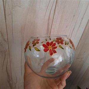 تنگ ماهی شیشه ای ویترای طرح گل قرمز