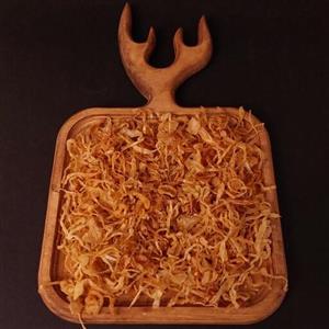 پیاز داغ مجلسی تردو چیپسی بدون روغن در کیسه های 5کیلویی مناسب طباخی و آشپزخانه ها ی آش و حلیم و رستورانها