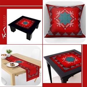 طرح سنتی 1 -  شامل ست کاور کوسن- رانر- رومیزی و رومیزی عسلی- مجموعه 6 عددی
