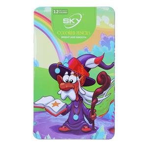مداد رنگی 12 رنگ جعبه فلزی تخت طرح جادوگر اسکای SKY