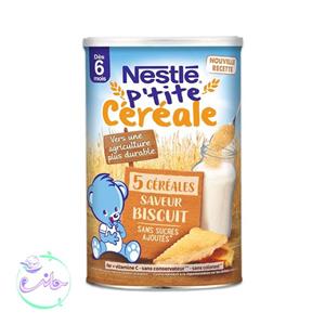 سرلاک بدون شیر نستله Nestle  با طعم پنج غله و بیسکویت
