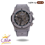 ساعت هابلوت کرنوگراف طوسی صفحه اسکلتون مردانه | کد 888/5 Hublot