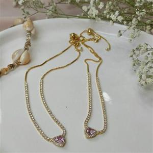 گردنبند جواهر قلب صورتی استیل – کد BSA1018 - بدلیجات