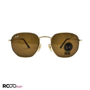 عینک آفتابی ریبن با فریم طلایی و لنز سنگ چندضلعی و رنگ قهوه ای مدل 3548