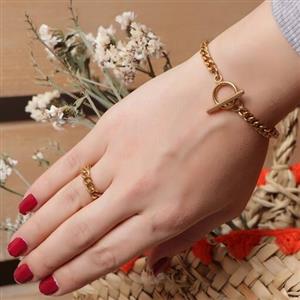 نیم ست کارتیر استیل رنگ ثابت  (دستبند وانگشتر)باقفل تی