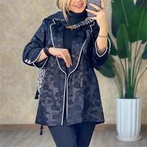 مانتو مجلسی زنانه کتی ژاکارد ریشدار ترکیب با نگین کاری شده