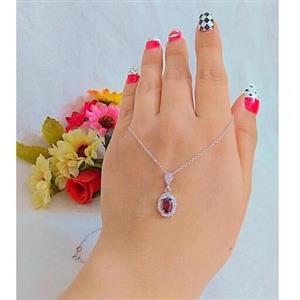 گردنبند نقره زنانه تک نگین قرمز با آبکاری طلا سفید و عیار925 استاندارد 