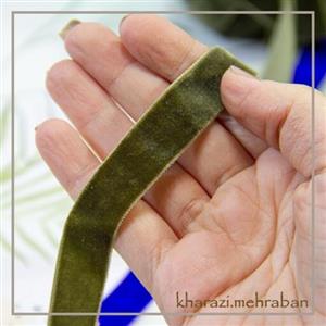 نوار اریب مخمل براق زیتونی 1.5 سانت