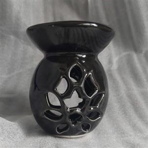 اسانس سوز  لعاب خورده طرح لاله ارتفاع 10سانتیمتردهانه 8سانتیمتر رنگ مشکی