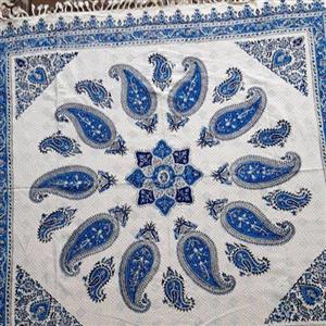 سفره ورومیزی قلمکاری سنتی سایز 120در120 سانت آبی فیروزه 