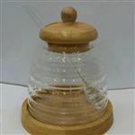 عسل خوری  شیشه ای با درب و پایه چوب بامبو