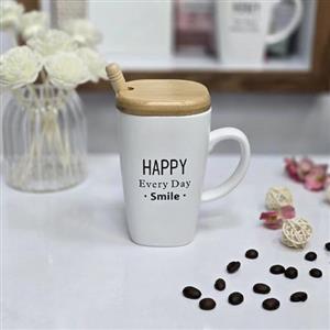 ماگ سرامیکی درب چوبی قاشق دار