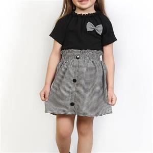 ست شومیز و دامن مجلسی دخترانه شیک و زیبا جنس شومیز ابرو بادی جنس دامن کرپ مناسب 3 تا 8 سال