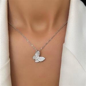 گردنبند استیل پروانه نقره ای