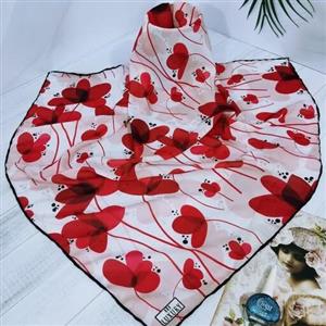 روسری نخی بهاری دور دست دوز  قواره 90 گل قرمز