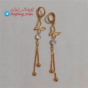 گوشواره آویز پروانه نگین دار طلایی گوی مارک YSX طرح طلا
