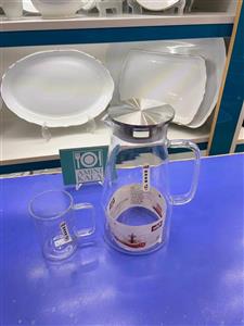 پارچ و لیوان پیرکس مدل ساده برند Deli بسته 8 عددی سفید