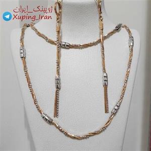 سرویس ژوپینگ طرح طلا بافت Xuping نیم ست شامل گردنبند و دستبند و گوشواره آویز